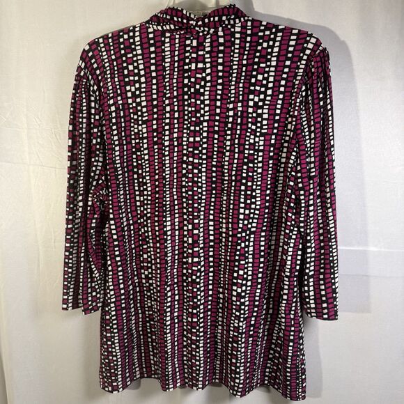 Rafaella Plus 1X Women’s Top VNeck Multicolor Geometric Print Work Casual Blouse - Picture 2 of 6